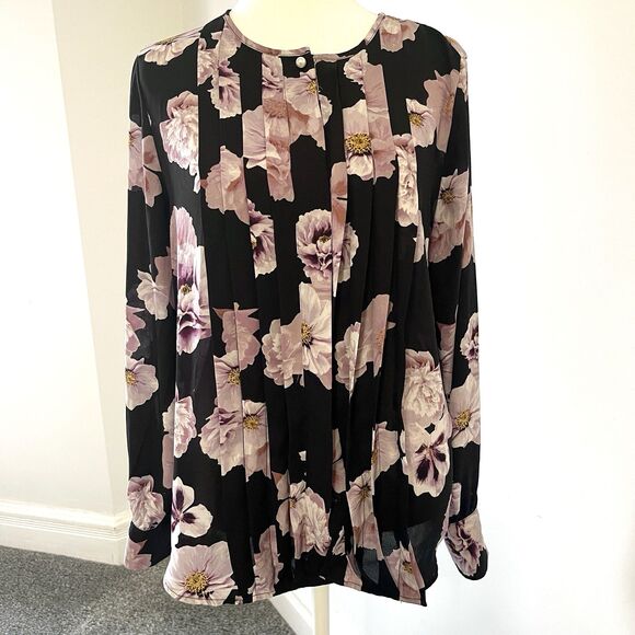 Karl Lagerfeld Tops - Karl Lagerfeld Top Womens Medium Black Floral Lightweight Long Sleeve Blouse
